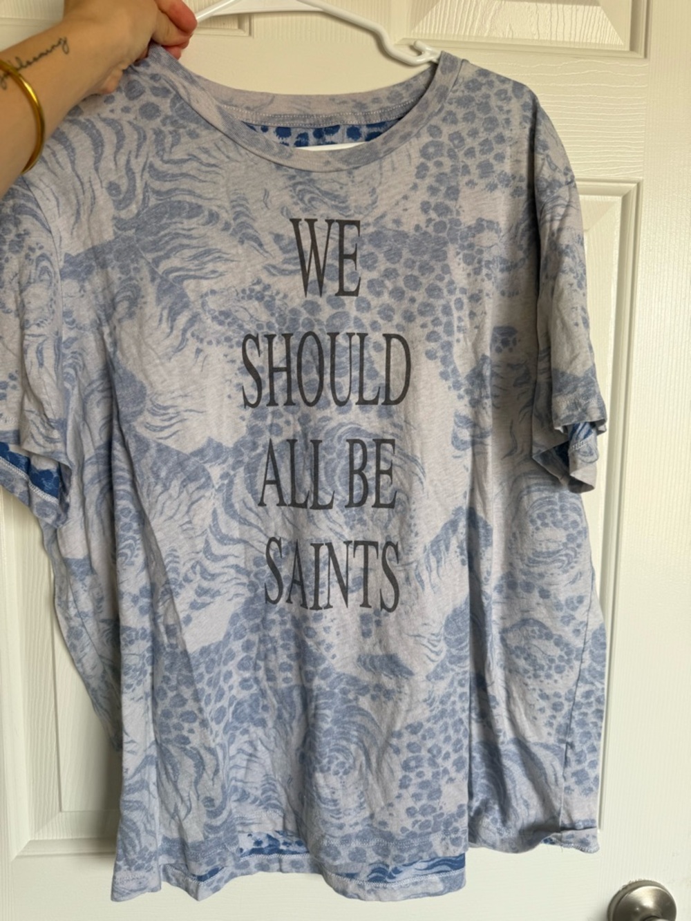 All Saints Light Blue Graphic Tee "We Should All Be Saints"